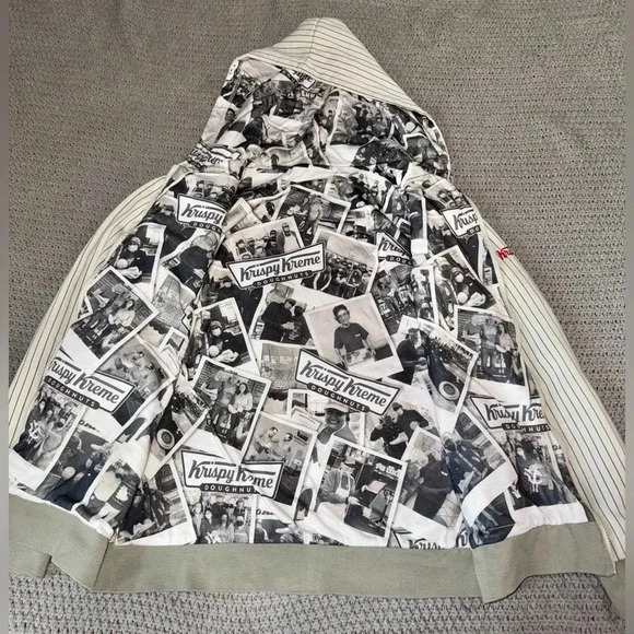 Krispy Kreme Donut Hoodie Jacket L? Gray Full Zip Logo Employee Print Lining - Picture 4 of 10